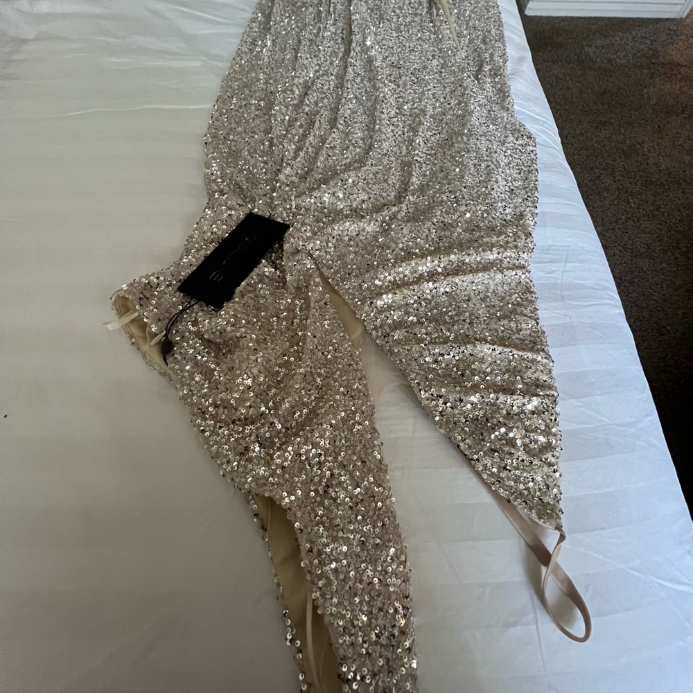 Gold and White Sequin Formal Dress M